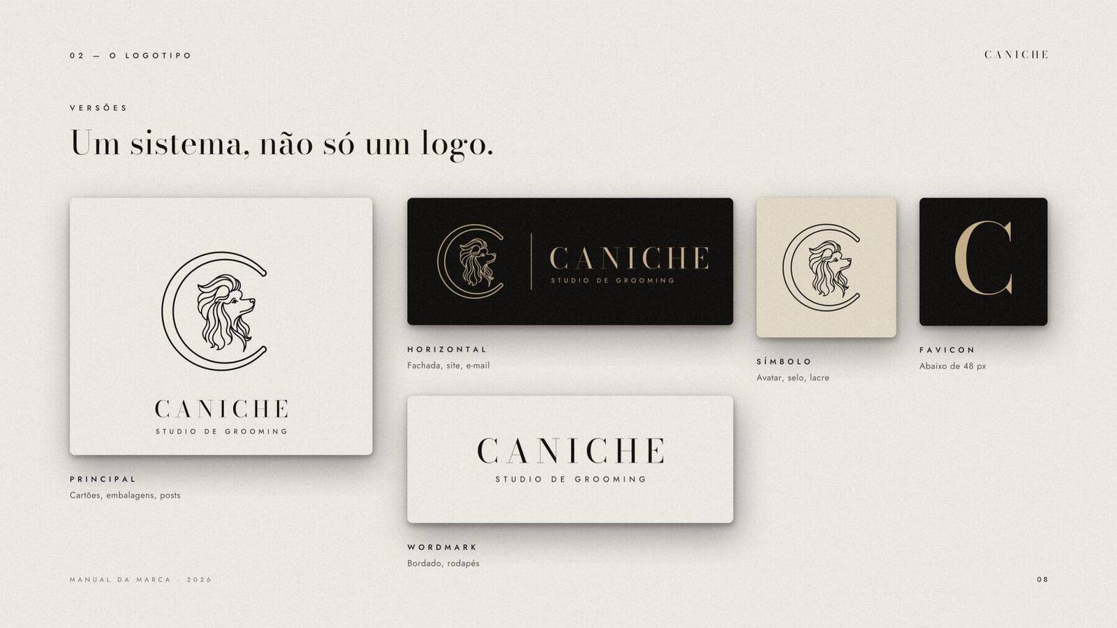 Versões do logo: principal, horizontal, símbolo e selo