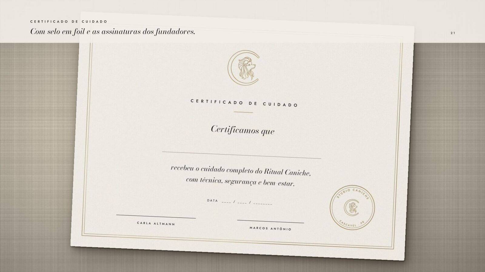 Certificado de cuidado com selo em foil