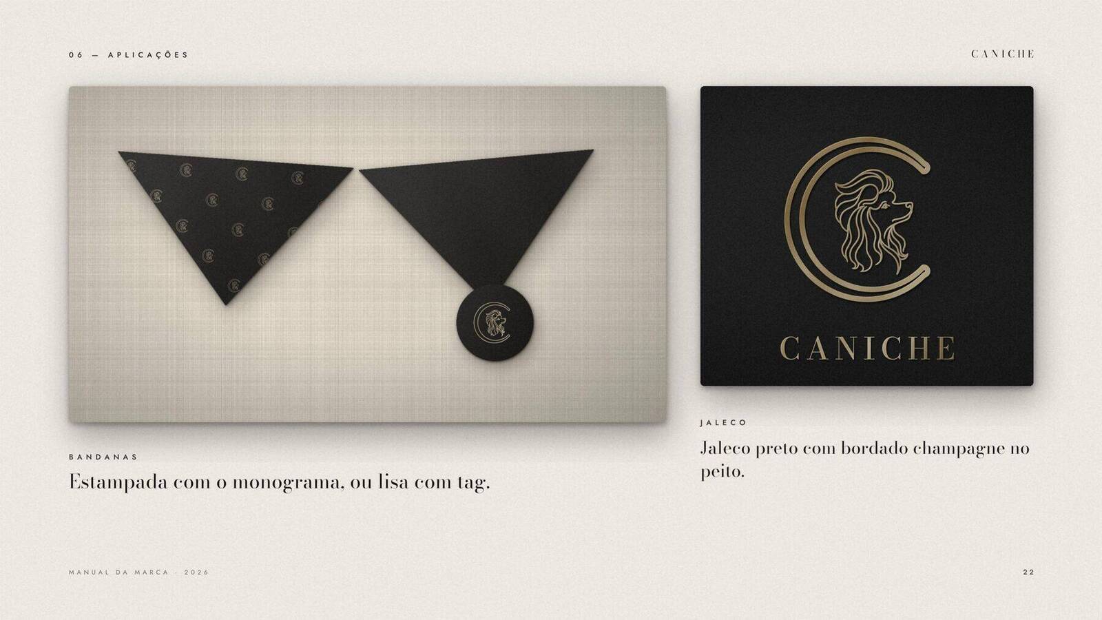 Bandana com monograma e avental preto com bordado champagne